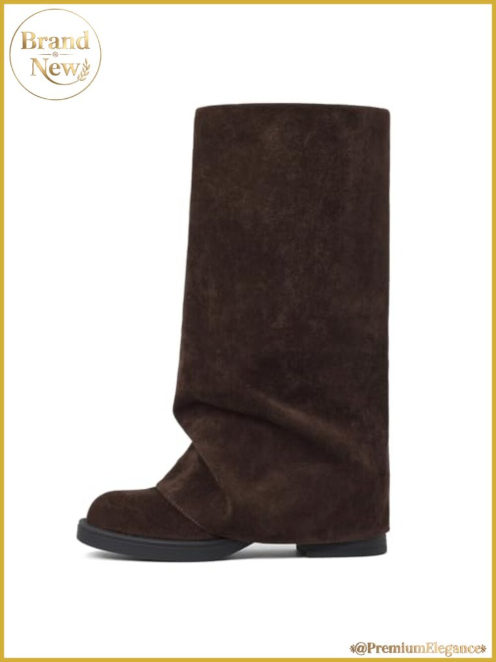 Slouchy Knee High Boots Fold Over Block Heel Square Toe Women
